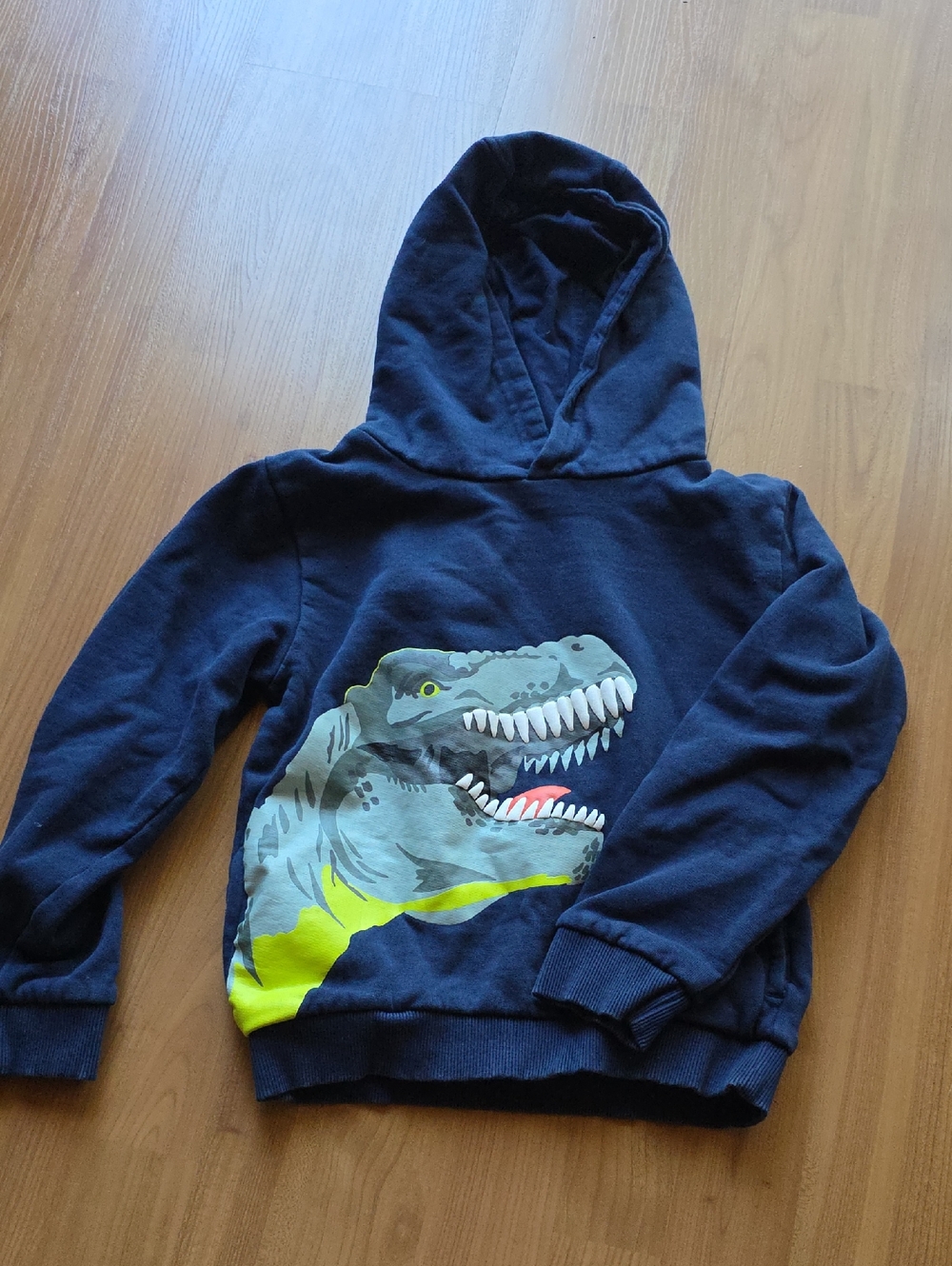 Kids Moutain Warehouse Brand Navy Fleece Hoodie with Dinosaur Graphic (5-6Y)